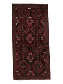  Belutsch Teppich 94X195 Echter Orientalischer Handgeknüpfter Läufer Schwartz/Weiß/Creme (Wolle, Persien/Iran)