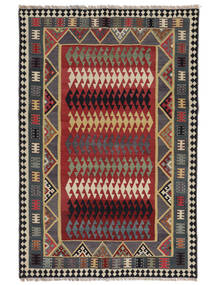  154X232 Kelim Vintage Teppich Handgewebter Teppich Schwarz/Dunkelrot Persien/Iran 