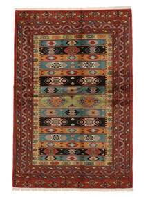  Turkaman Teppich 128X193 Echter Orientalischer Handgeknüpfter Schwarz/Dunkelrot (Wolle, )