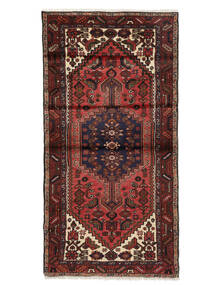 94X190 Hamadan Teppich Teppich Orientalischer Läufer Schwarz/Dunkelrot (Wolle, Persien/Iran)