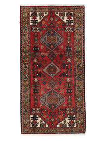  88X175 Hamadan Teppich Handgeknüpfter Läufer Teppich Schwarz/Dunkelrot Persien/Iran 