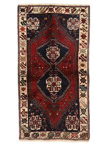  Persischer Shiraz Teppich Teppich 74X140 Schwarz/Dunkelrot (Wolle, Persien/Iran)