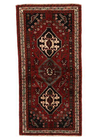 88X178 Shiraz Teppich Orientalischer Läufer Schwarz/Dunkelrot (Wolle, Persien/Iran)