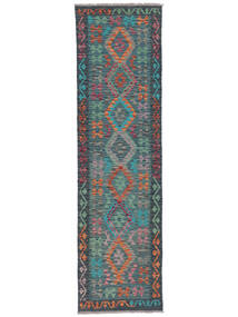  Orientalischer Kelim Afghan Old Stil Teppich Teppich 82X293 Läufer Schwarz/Dunkeltürkis (Wolle, Afghanistan)
